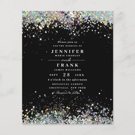 バジェットエレガントグリッターブラック結婚式招待状 (正面)