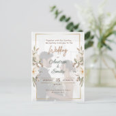 バジェットエレガントグリーンと金ゴールドオーバーレイ結婚写真 ポストカード (スタンド正面)