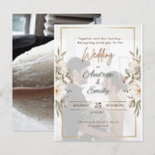 バジェットエレガントグリーンと金ゴールドオーバーレイ結婚写真 ポストカード (正面/裏面)