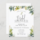 バジェットエレガントグリーンリーブライダルシャワー招待 (正面/裏面)