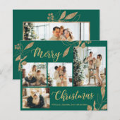 バジェットエレガントグリーン金ゴールドフォトクリスマスカード (正面/裏面)