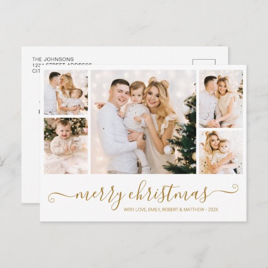 バジェットエレガントコラージュ5フォトクリスマスポストカード シーズンポストカード (正面/裏面)