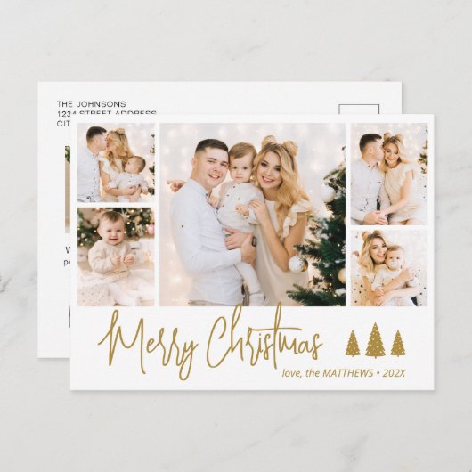 バジェットエレガントコラージュ5フォトクリスマスポストカード シーズンポストカード (正面/裏面)