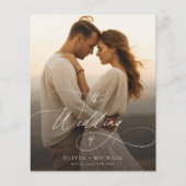 バジェットエレガントスクリプト日没の写真の結婚式の招待 (正面)