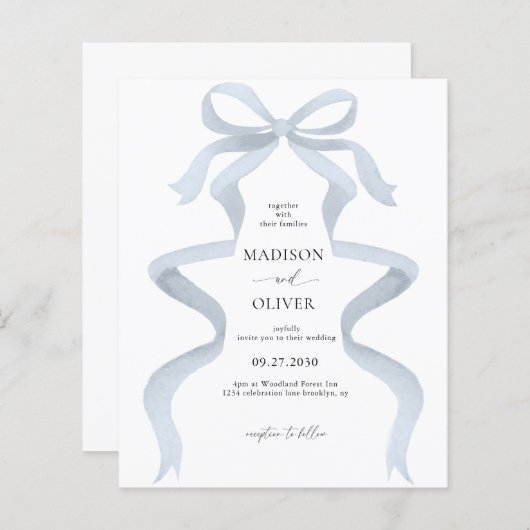 バジェットエレガントダスティブルーボウモノグラム結婚ズ (正面/裏面)