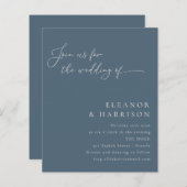 バジェットエレガントダークブルースクリプト結婚式招待状 (正面/裏面)