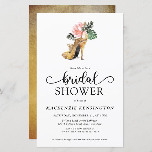 バジェットエレガントトロピカル金ゴールドヒールブライダルシャワー (正面/裏面)