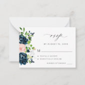 バジェットエレガントネイビーピンク結婚フローラのミニRSVP ノートカード (正面)