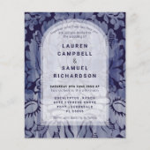バジェットエレガントネイビーブルーダマスクウェディング招待状 (正面)