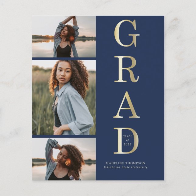 バジェットエレガントネイビーブルー金ゴールド3写真卒業 (正面)