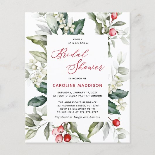 バジェットエレガントノールウィンターブライダルシャワーフライヤー (正面)