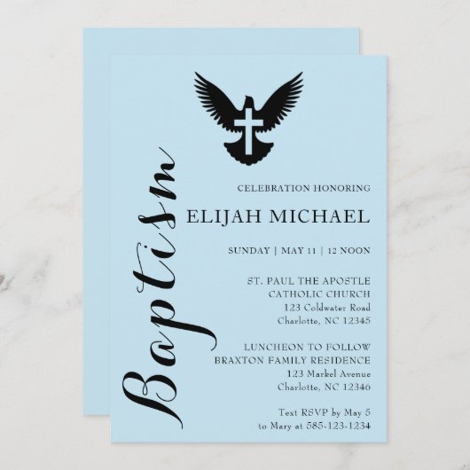 バジェットエレガントバプティススカイブルー招待状 サンキューカード (正面/裏面)