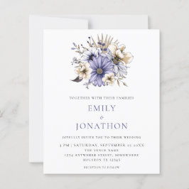 バジェットエレガントパープル花模様結婚式招待状