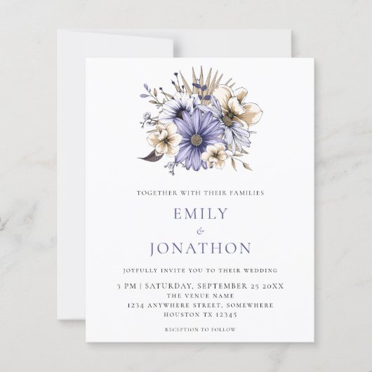 バジェットエレガントパープル花模様結婚式招待状 (正面)