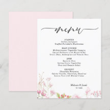 バジェットエレガントピンクフローラフラットメニューカード