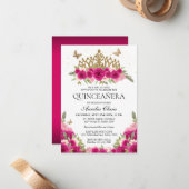 バジェットエレガントピンクフローラ金ゴールドティアラキンセアニェラ ノートカード (正面/裏面インサイチュ)