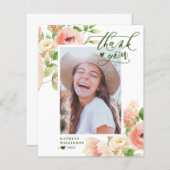 バジェットエレガントピンクローズフローラサンキューカード (正面/裏面)