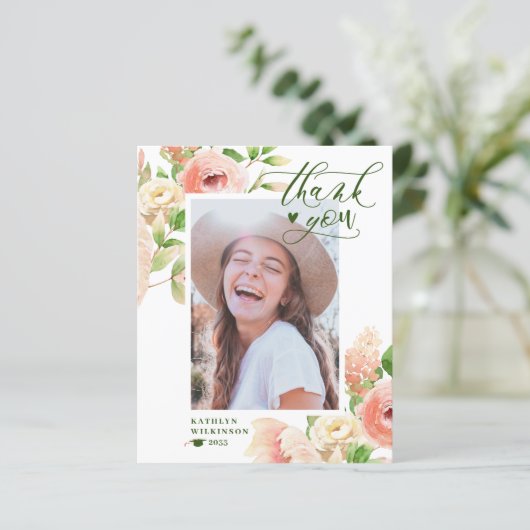 バジェットエレガントピンクローズフローラサンキューカード (スタンド正面)