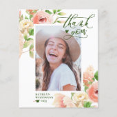 バジェットエレガントピンクローズフローラサンキューカード (正面)