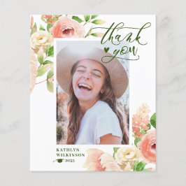 バジェットエレガントピンクローズフローラサンキューカード