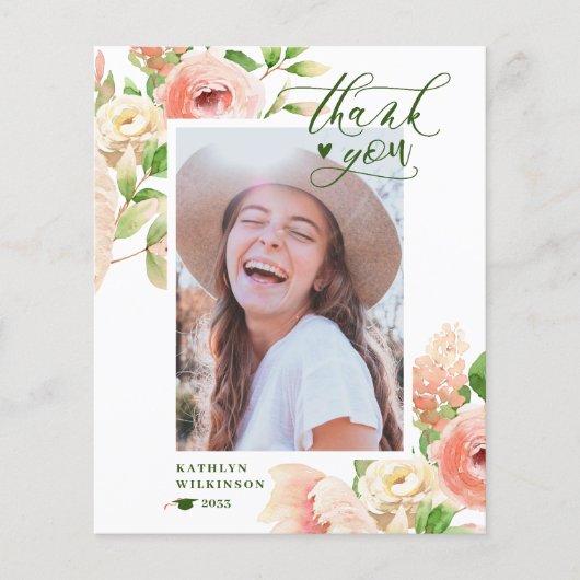 バジェットエレガントピンクローズフローラサンキューカード チラシ (正面)