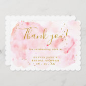 バジェットエレガントピンク金ゴールドブライダルシャワー サンキューカード (正面/裏面)