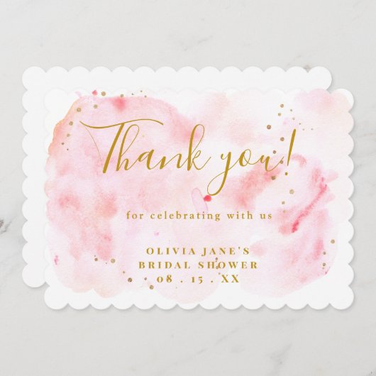 バジェットエレガントピンク金ゴールドブライダルシャワー サンキューカード (正面/裏面)