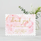 バジェットエレガントピンク金ゴールドブライダルシャワー サンキューカード (スタンド正面)