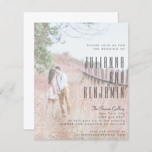 バジェットエレガントフォトアモダンーレイ結婚式の招待 (正面/裏面)