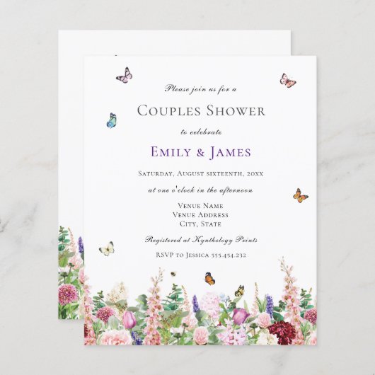 バジェットエレガントフローラカップルシャワー招待状 (正面/裏面)