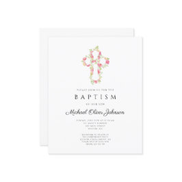 バジェットエレガントフローラピンククロスバプテスマ招待状