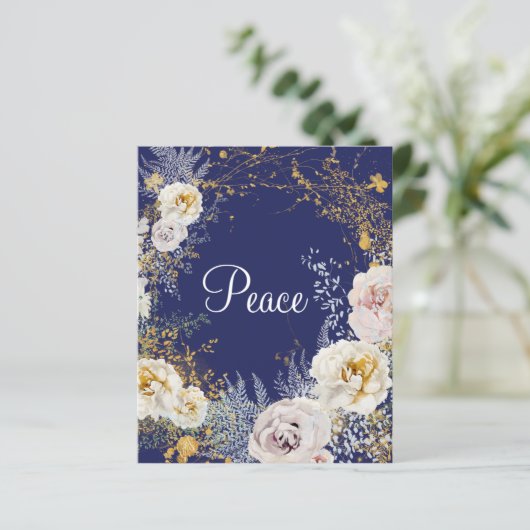 バジェットエレガントフローラブルーピースクリスマスカード (スタンド正面)