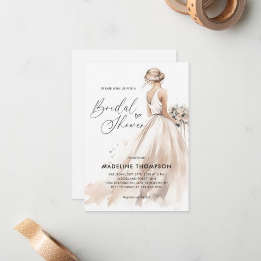 バジェットエレガントブライド結婚ズガウンブライダルシャワー ノートカード (正面/裏面インサイチュ)