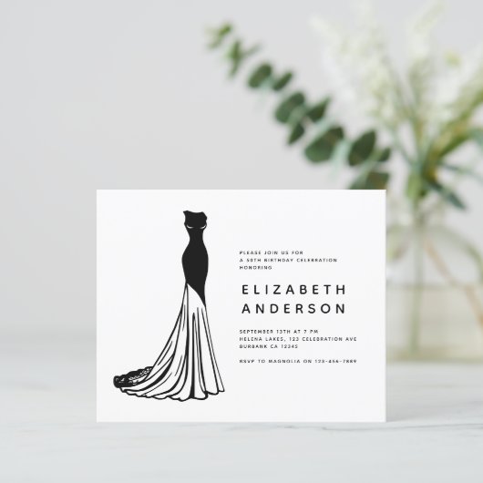 バジェットエレガントブラックドレス誕生日招待状 (スタンド正面)