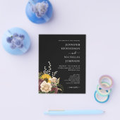 バジェットエレガントブラックフローラ結婚式招待状 チラシ (シングル)