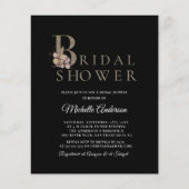 バジェットエレガントブラックモダンブライダルシャワーフライヤー (正面)