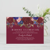 バジェットエレガントブルガンディブルーフローラ結婚式の招待 招待状 (スタンド正面)