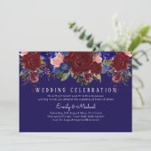 バジェットエレガントブルガンディブルーフローラ結婚式の招待 招待状 (スタンド正面)