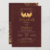 バジェットエレガントブルゴーニュ金ゴールド鳥の結婚式の招待 サンキューカード (正面/裏面)