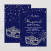 バジェットエレガントブルーシルバーマスカレードキンセアニラ ノートカード (正面/裏面)