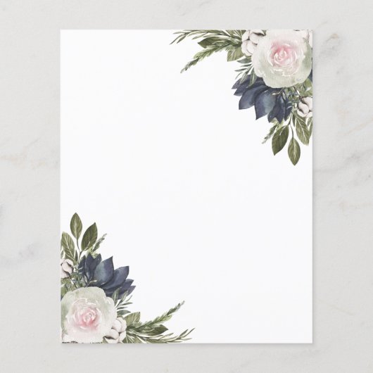 バジェットエレガントブルーフローラ結婚ズフライヤー (裏面)