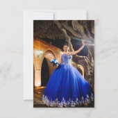 バジェットエレガントブルー王室のフローラ写真キンチェニェラ サンキューカード (裏面)