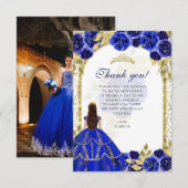 バジェットエレガントブルー王室のフローラ写真キンチェニェラ サンキューカード (正面/裏面)