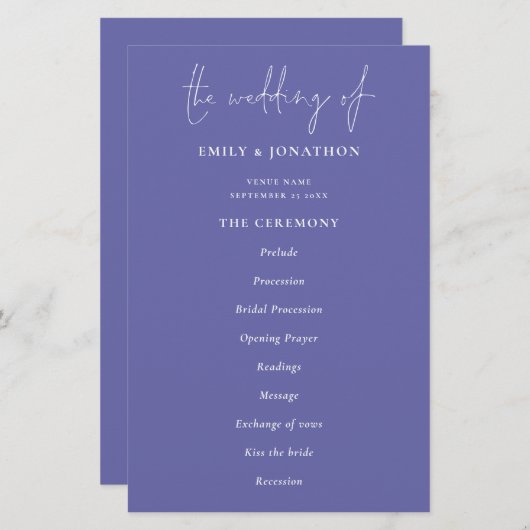 バジェットエレガントブルー結婚式 プログラム (正面/裏面)