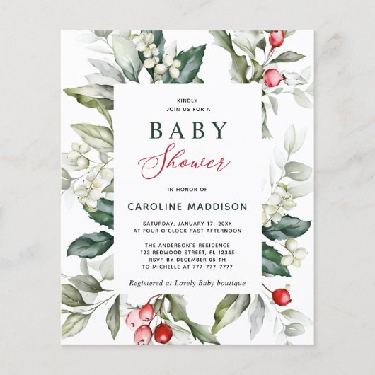 バジェットエレガントホリー緑の赤ちゃんシャワーフライヤー (正面)