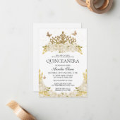 バジェットエレガントホワイトフローラ金ゴールドティアラキンセアニェラ ノートカード (正面/裏面インサイチュ)