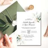バジェットエレガントボタニカル離れ金ゴールド結婚ズ 招待状