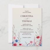 バジェットエレガントボホウォーター色ワイルドフラワー結婚ズ 招待状 (正面)