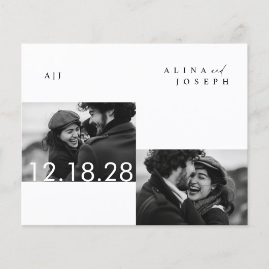 バジェットエレガントモノクロ写真の結婚式の招待 (正面)