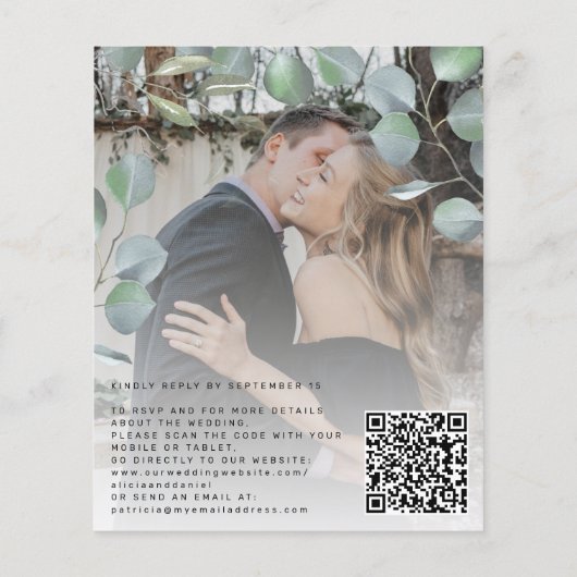 バジェットエレガントユーカリ写真結婚式招待状 (裏面)